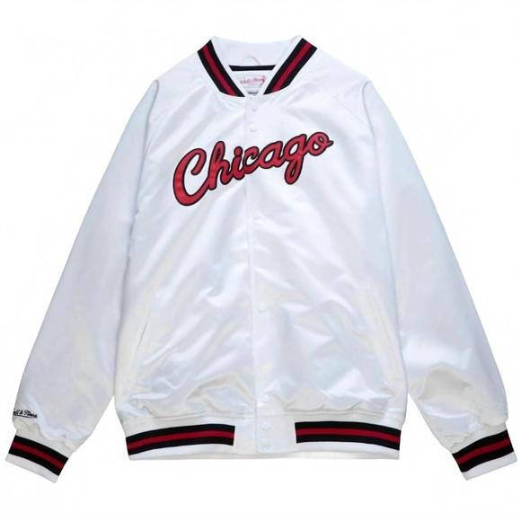 NEW MITCHELL NESS chicago bulls satin jacket in white